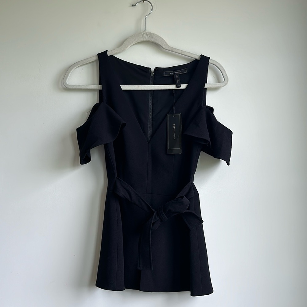 BCBGMaxazria Cold Shoulder Peplum Top